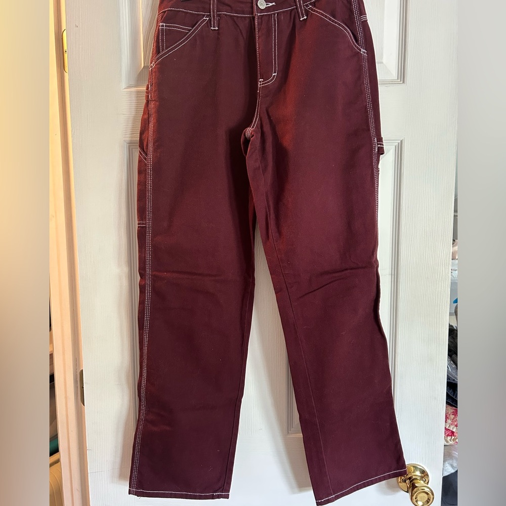 Dickies Maroon Carpenter Pants with White Stitching